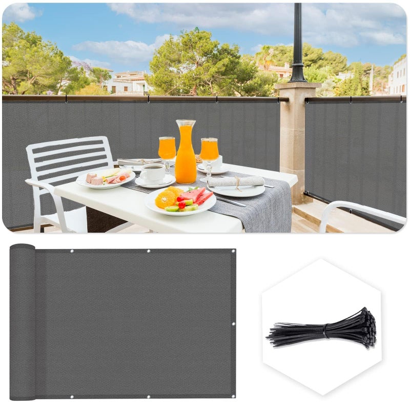 SUNLAX 3'x10' Dark Grey Balcony Privacy Screen Fence Windscreen Cover Fabric Shade Netting Mesh Cloth with Grommets UV Protection for Patio, Backyard, Porch, Railing Shield 90% (We Make Custom Sizes) - Image 1